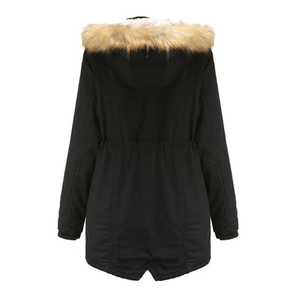 Winter Fleece Fur Collar Mid Length Overcoat Parkas
