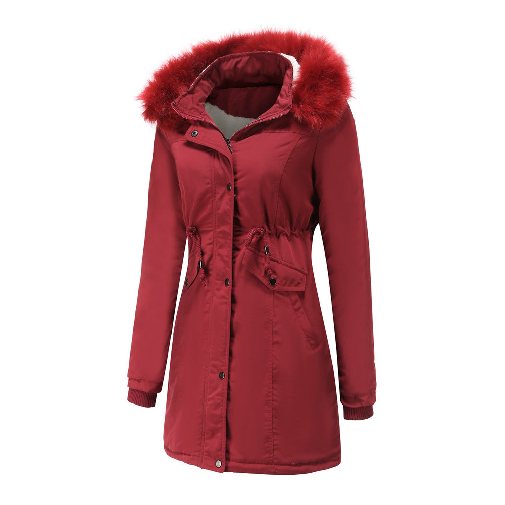 Winter Big Fur Collar Thickened Velvet Coat Parkas