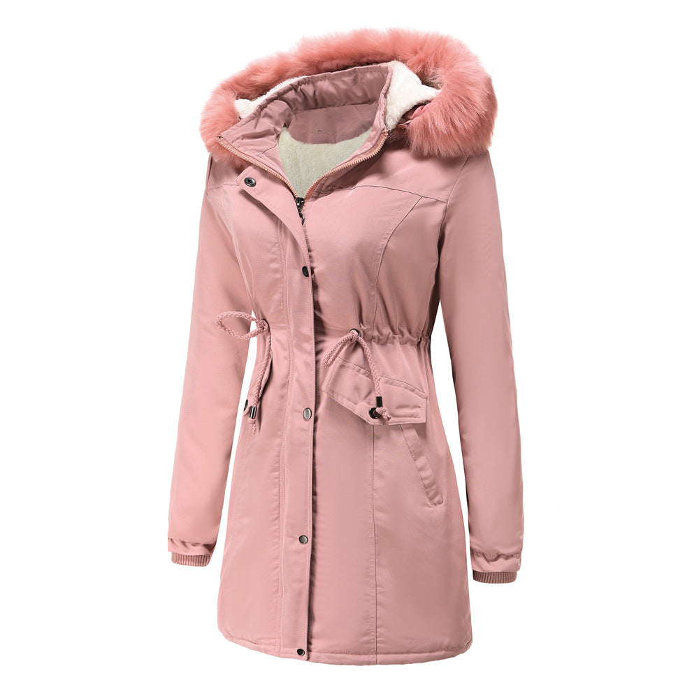 Winter Big Fur Collar Thickened Velvet Coat Parkas