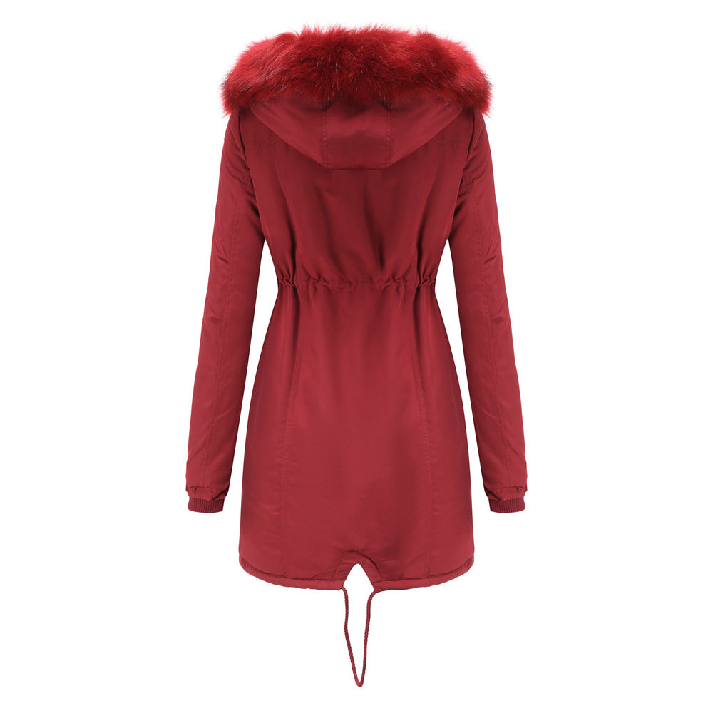 Winter Big Fur Collar Thickened Velvet Coat Parkas