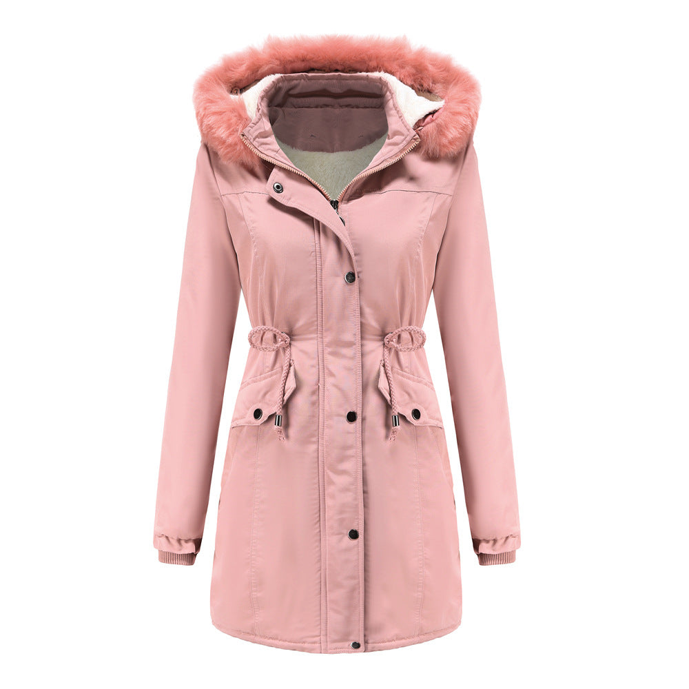 Winter Big Fur Collar Thickened Velvet Coat Parkas