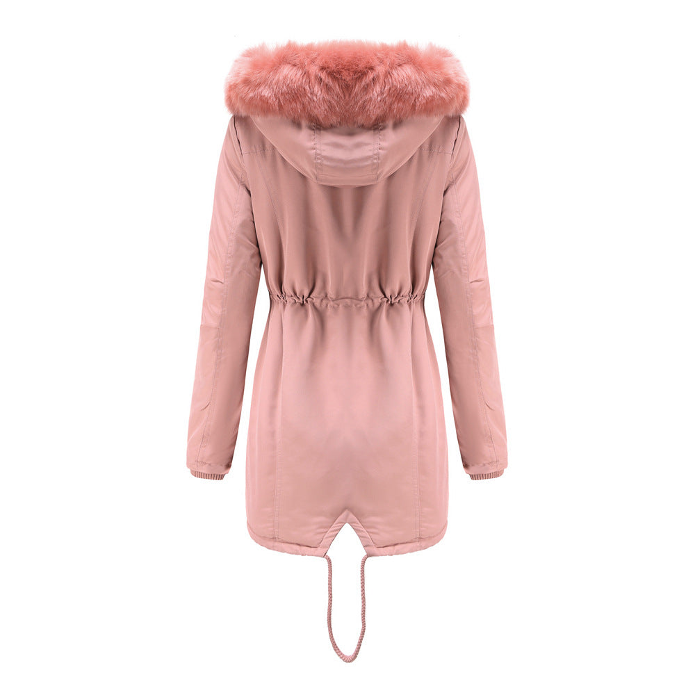 Winter Big Fur Collar Thickened Velvet Coat Parkas