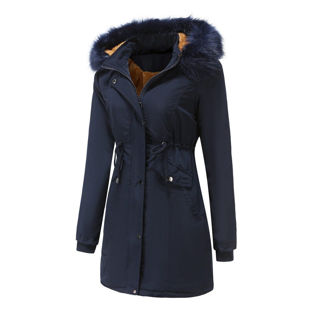 Winter Big Fur Collar Thickened Velvet Coat Parkas