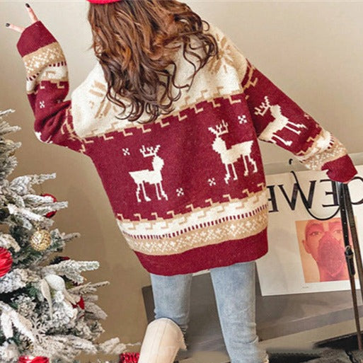 Christmas Deer Knitted Korean Loose Pullover Sweater