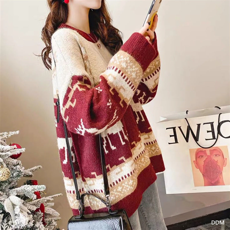 Christmas Deer Knitted Korean Loose Pullover Sweater