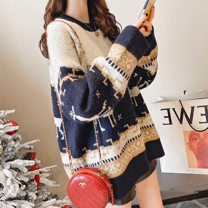 Christmas Deer Knitted Korean Loose Pullover Sweater