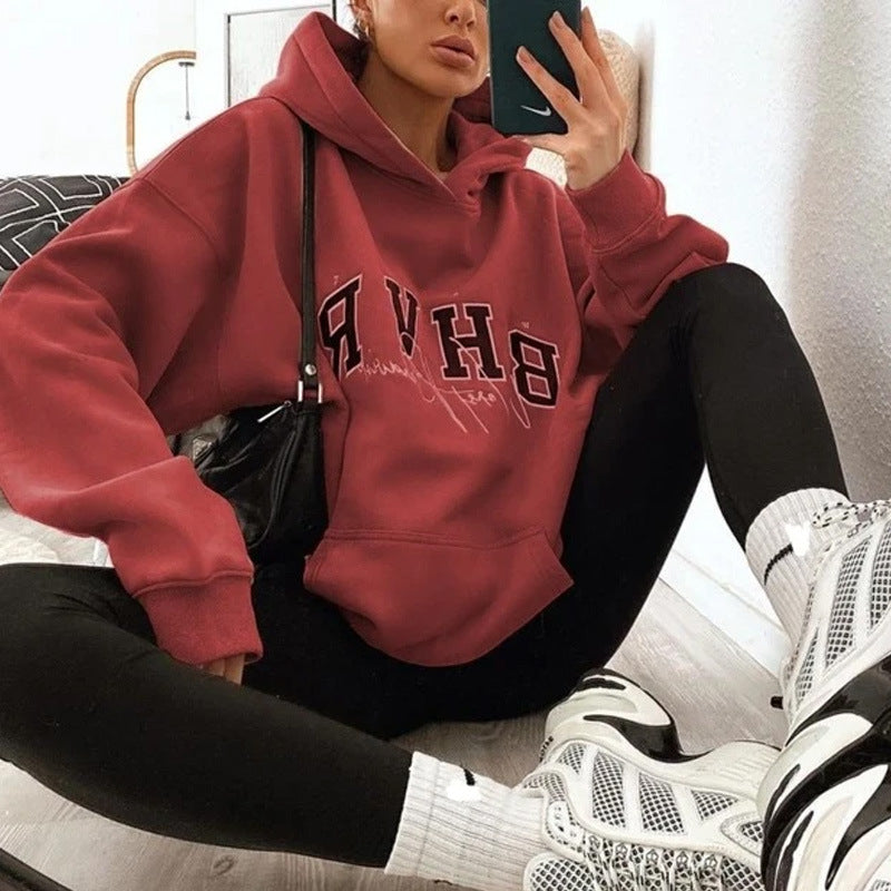 BHVR Printed Casual Pullover Velvet Hoodie