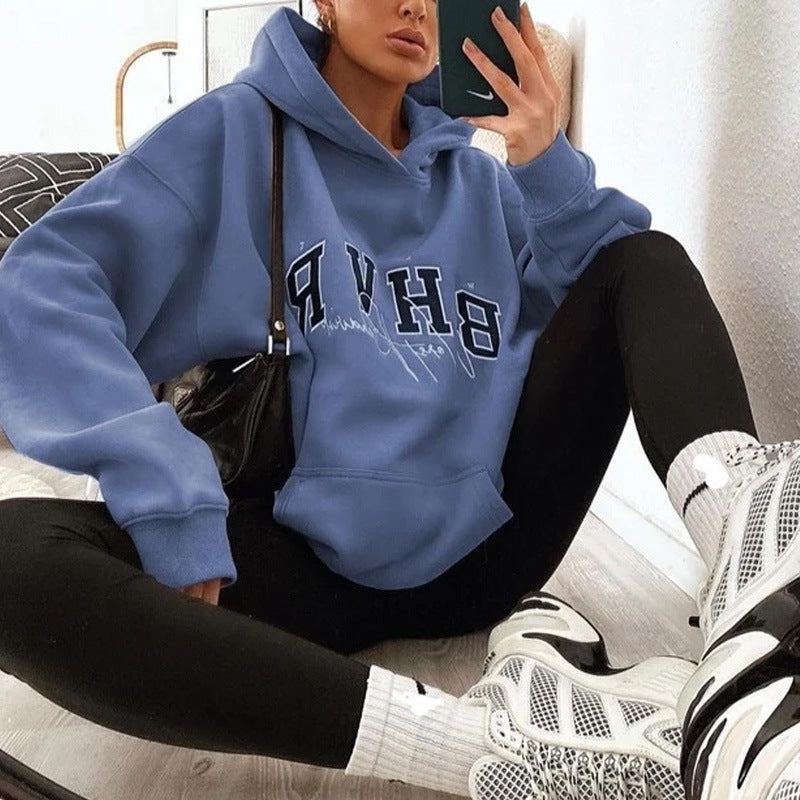 BHVR Printed Casual Pullover Velvet Hoodie