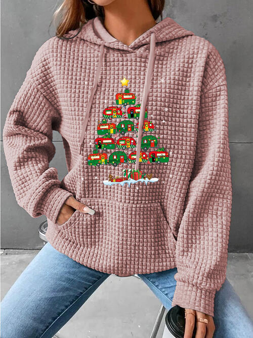 Christmas Tree Knit Drawstring Hoodie with Pocket