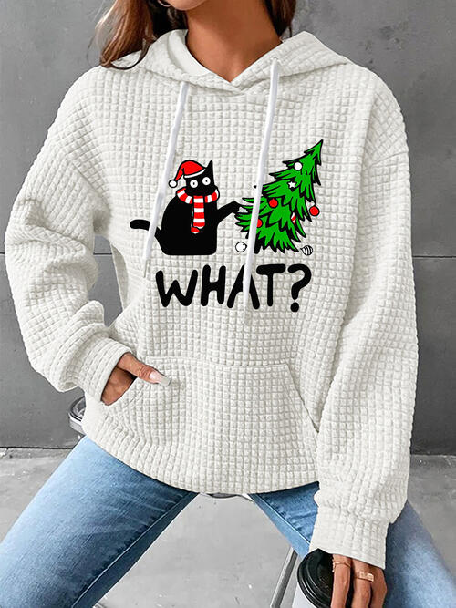 What Graphic Waffle Knit Drawstring Hoodie