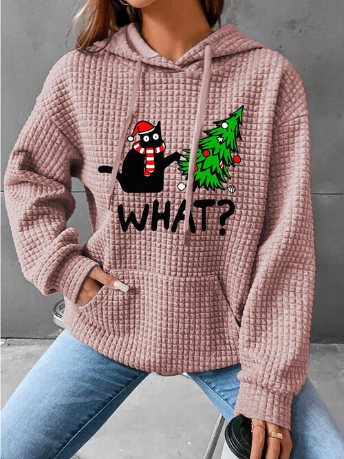 What Graphic Waffle Knit Drawstring Hoodie