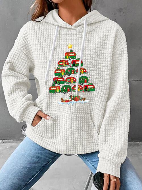 Christmas Tree Knit Drawstring Hoodie with Pocket