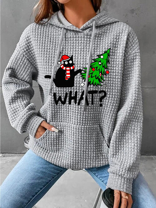 What Graphic Waffle Knit Drawstring Hoodie