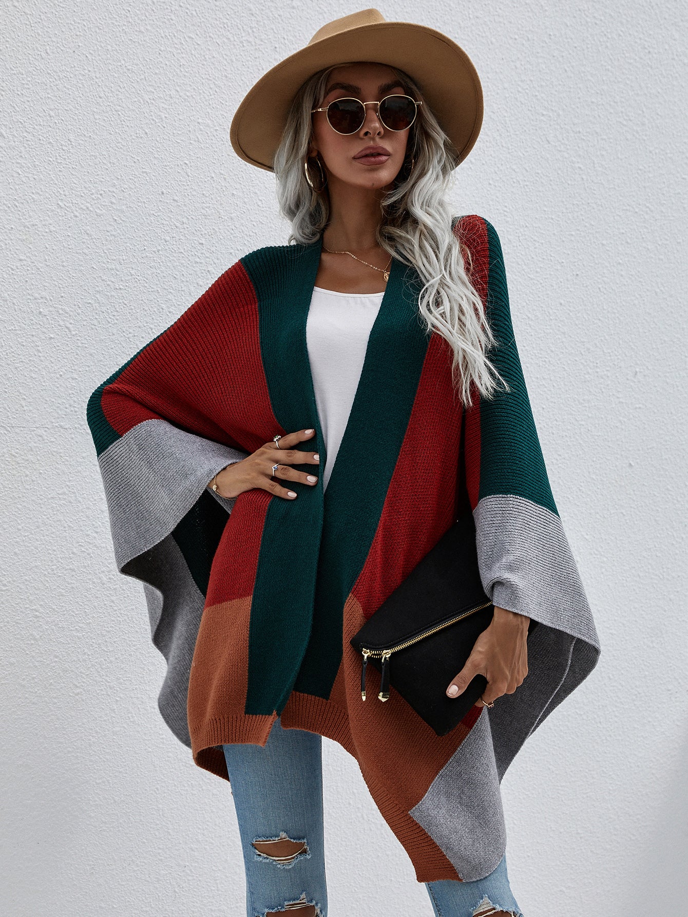 Oversized Plaid Knit Sweater Cardigan