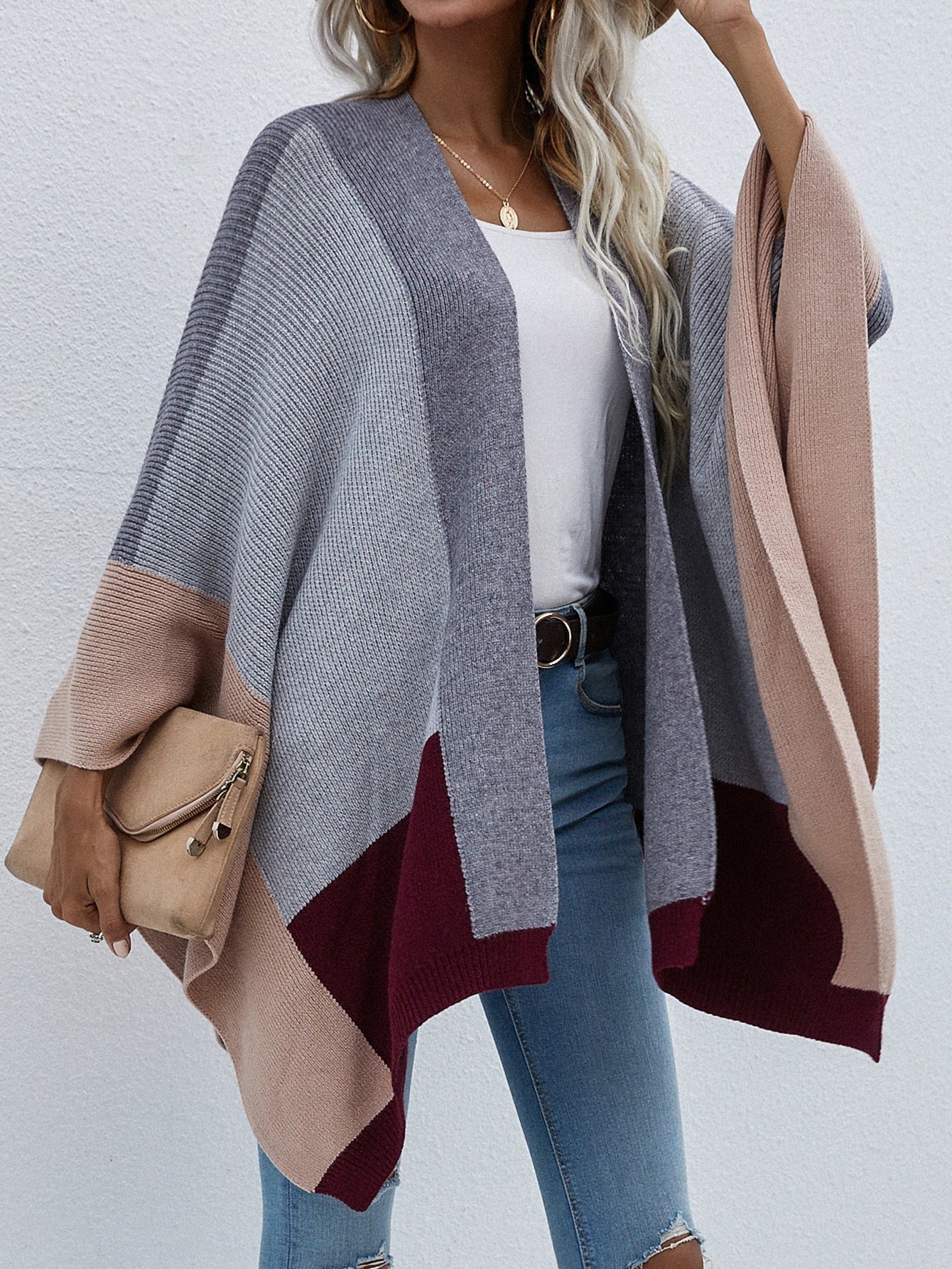 Oversized Plaid Knit Sweater Cardigan