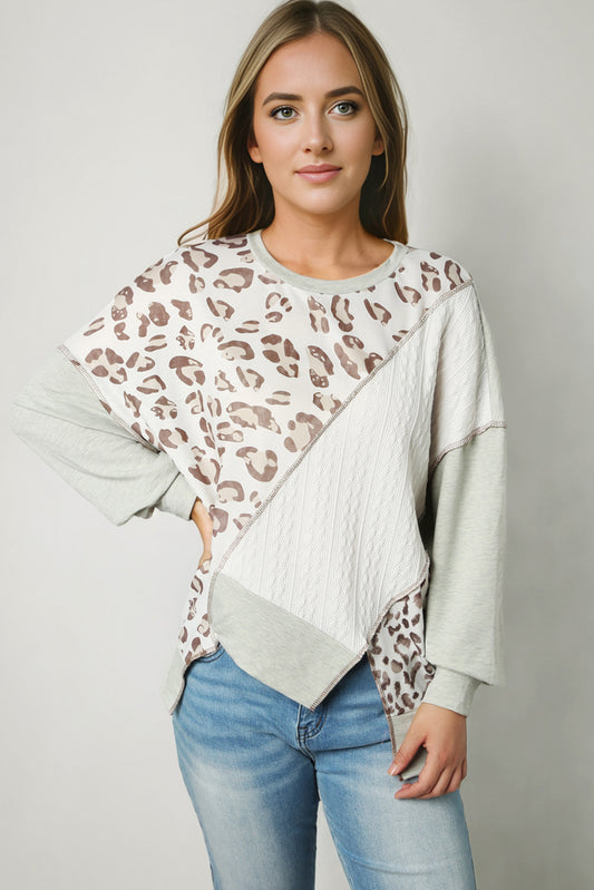 Fashionable Leopard Exposed Seams Sweatshirt