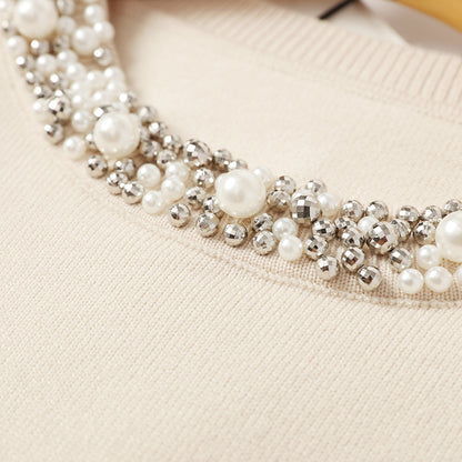 Elegant Beaded Loose Pullover Sweater