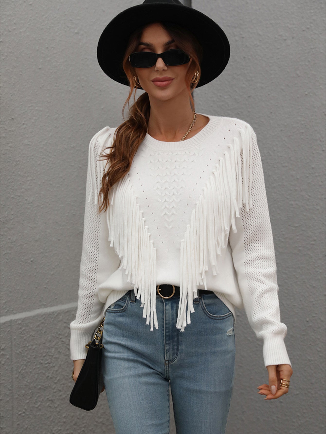 Fashionable Tassel Fringe Knit Pullover Sweater