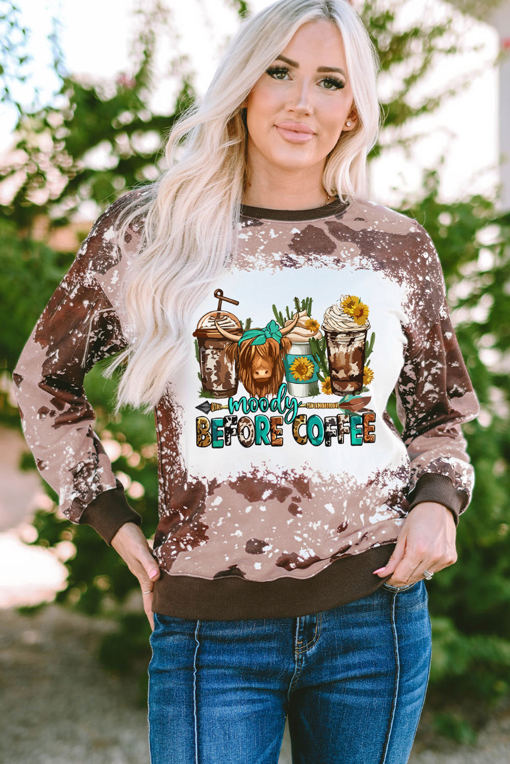 BEFORE COFFEE Langarm-Sweatshirt mit Grafikdruck