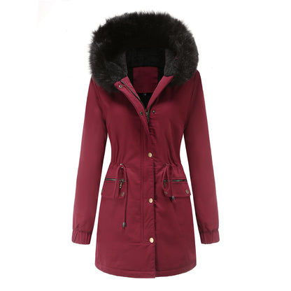Fleece Lined Fur Collar Hooded Jacket Parkas
