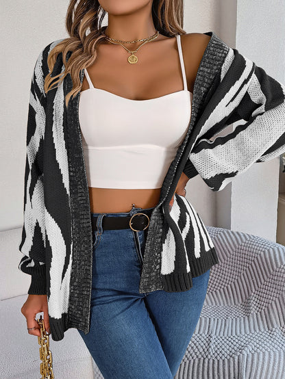 Casual Striped Knitted Lantern Sleeve Cardigan