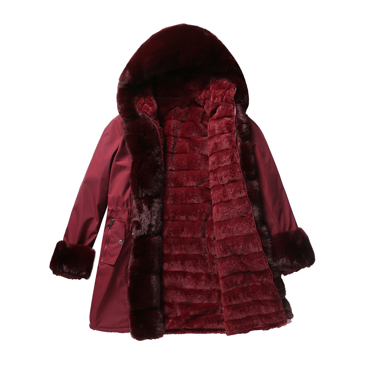 Detachable Fur Collar Hooded Jacket Parkas