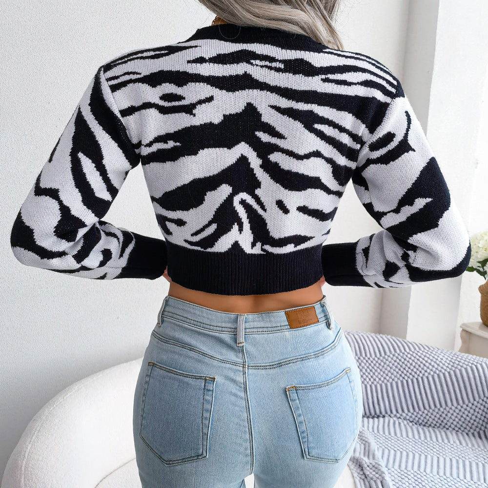 Tiger Stripe Printed Long Sleeve Crop Sweater