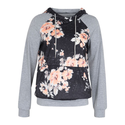 Sweat à capuche décontracté à manches longues et motif floral