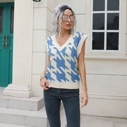 Casual Houndstooth Pattern Sweater Vest