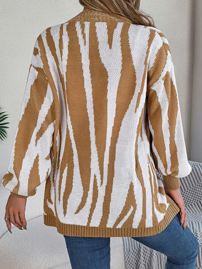 Casual Striped Knitted Lantern Sleeve Cardigan