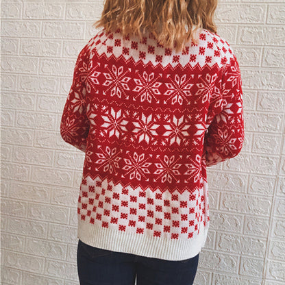 Weihnachtlich lässiger Schneeflocken-Strickpullover