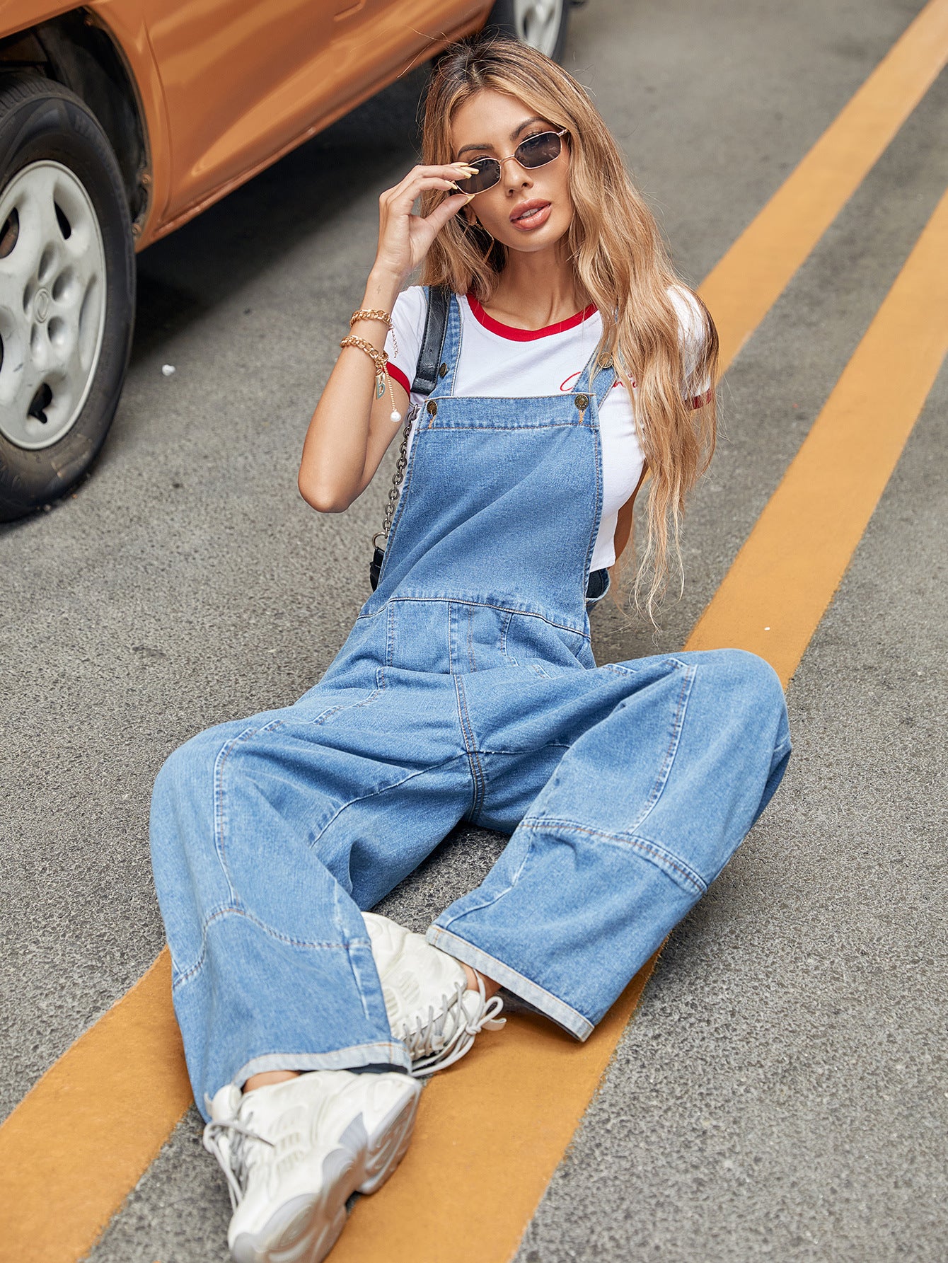 Casual Straight Denim Strap Jumpsuit