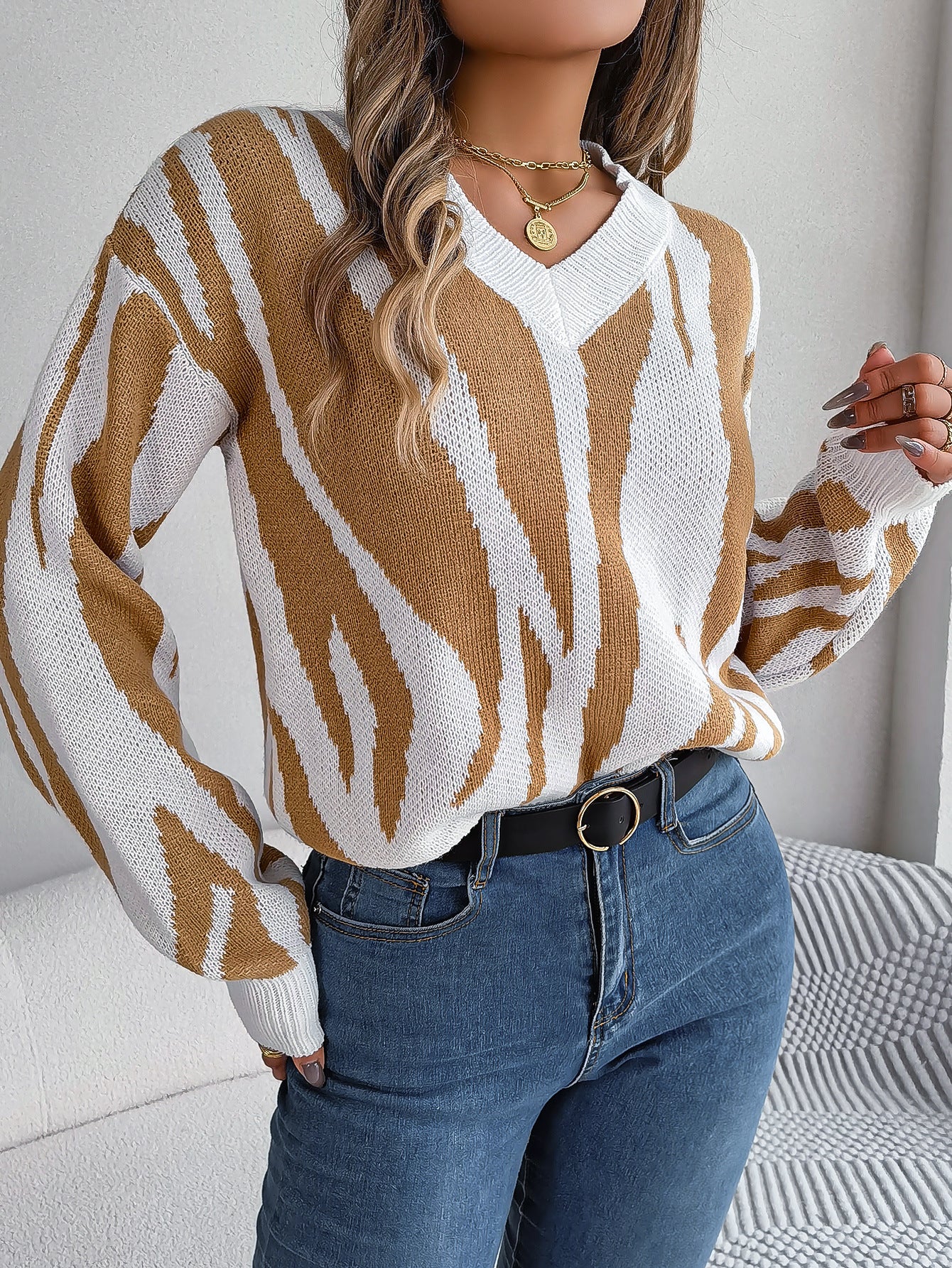 Casual Graffiti Striped Loose Pullover Sweater