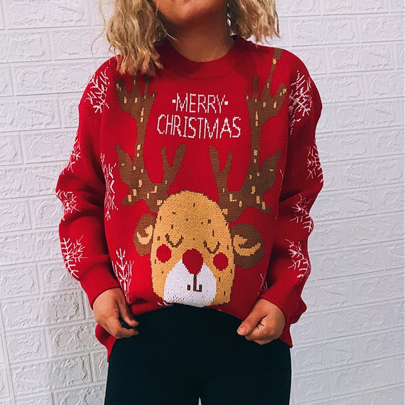 Christmas Sleepy Reindeer Knitted Pullover Sweater