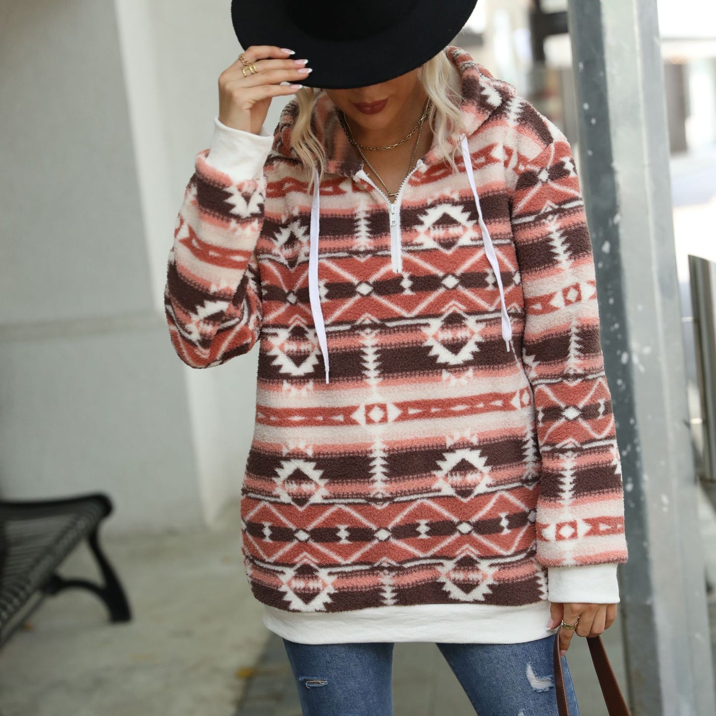 Design Printed Thickened Pullover Zipper Hoodie