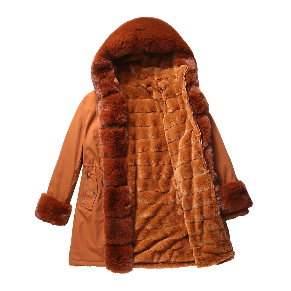 Detachable Fur Collar Hooded Jacket Parkas