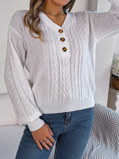 Twist Button Lantern Sleeve Pullover Sweater