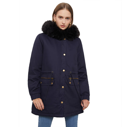 Fleece Lined Fur Collar Hooded Jacket Parkas