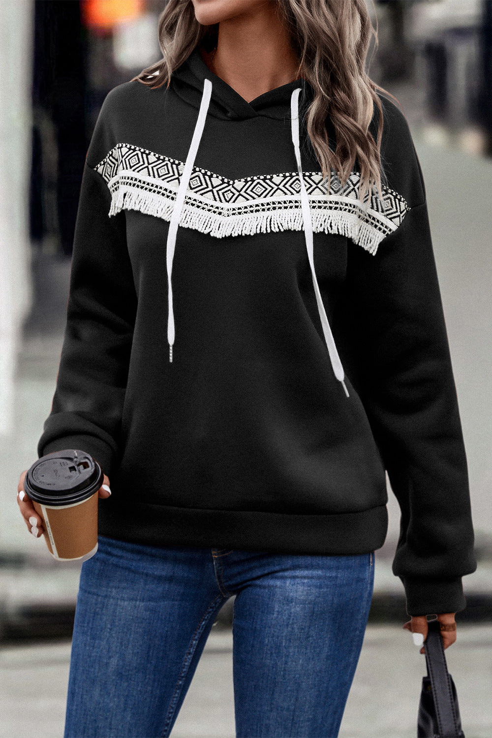 Loose Fit Lace Casual Pullover Hoodie