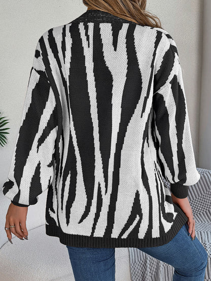 Casual Striped Knitted Lantern Sleeve Cardigan