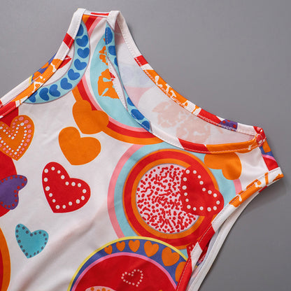 Eleganter, rückenfreier, ärmelloser bedruckter Strampler