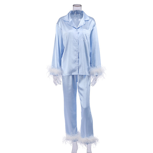 Artificial Silk Ostrich Feather Pajamas Set