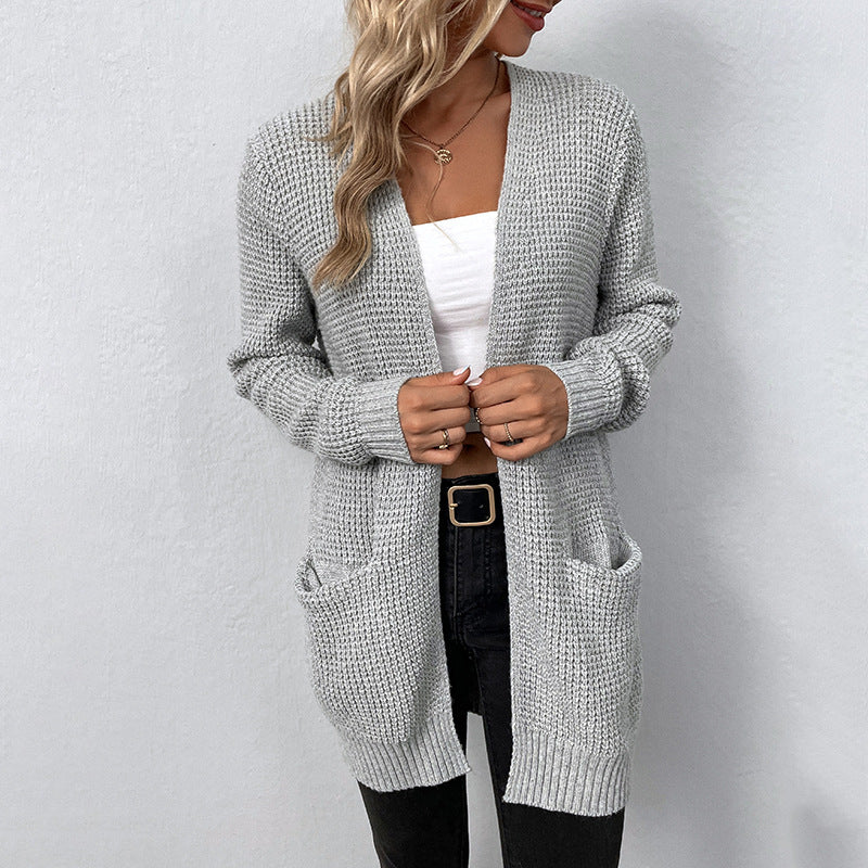 Casual Pocket Knit Plain Sweater Cardigan