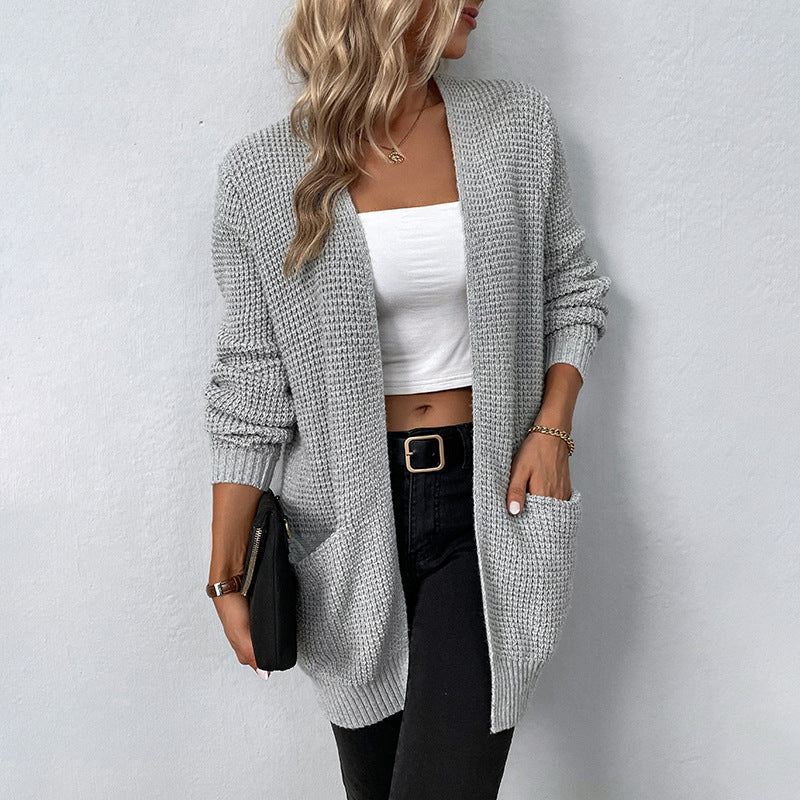 Casual Pocket Knit Plain Sweater Cardigan