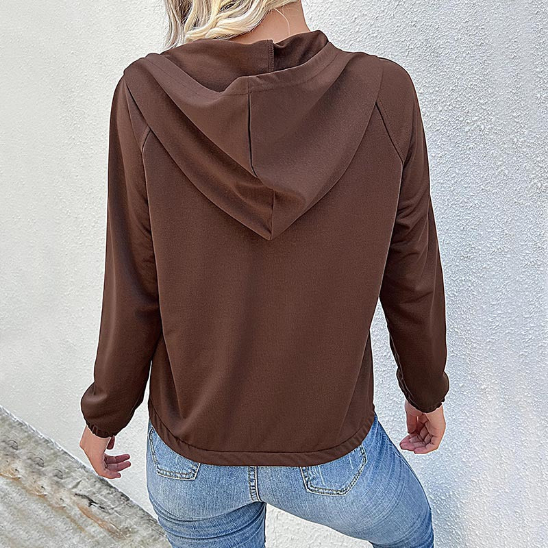 Half Button Raglan Sleeve Sweater Hoodie