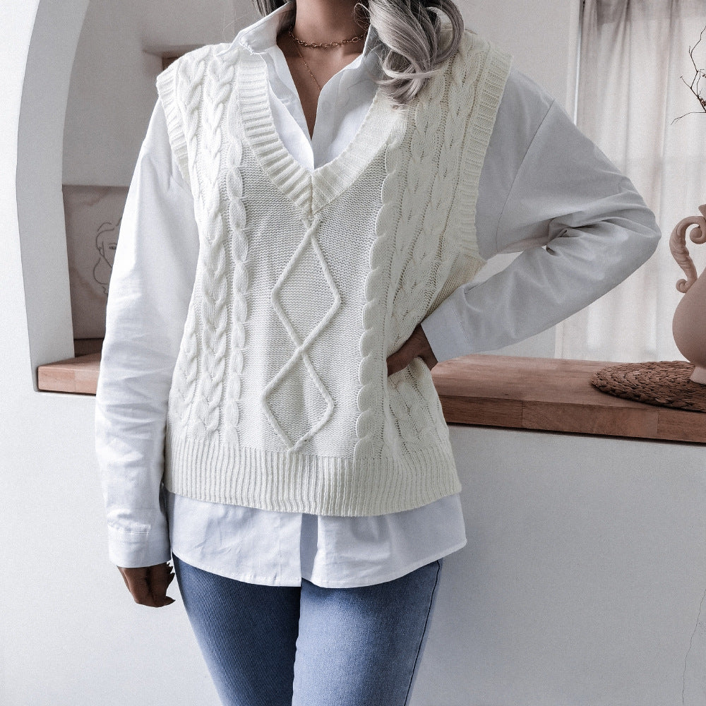 Casual Twist Knitted Loose Sweater Vest