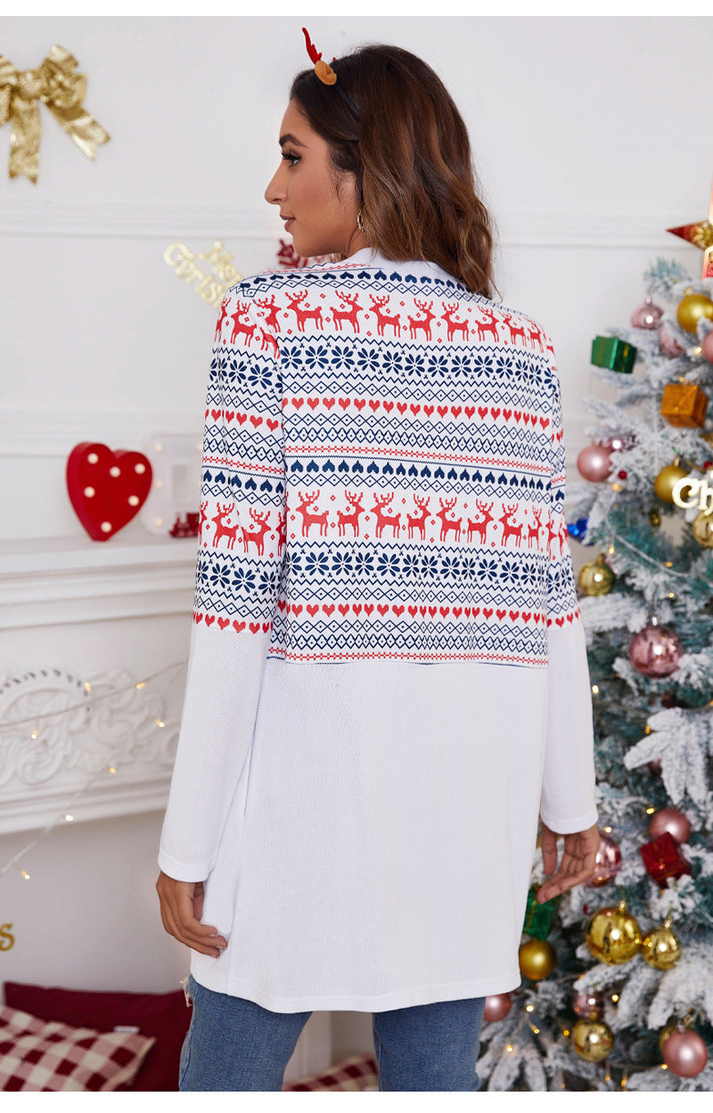 Stylish Christmas Pattern Printed Loose Cardigan Coat