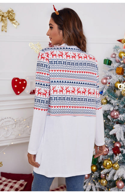 Stilvoller lockerer Cardigan-Mantel mit Weihnachtsmusterdruck