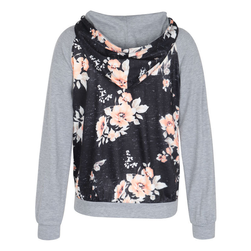 Casual Floral Long Sleeve Patchwork Hoodie