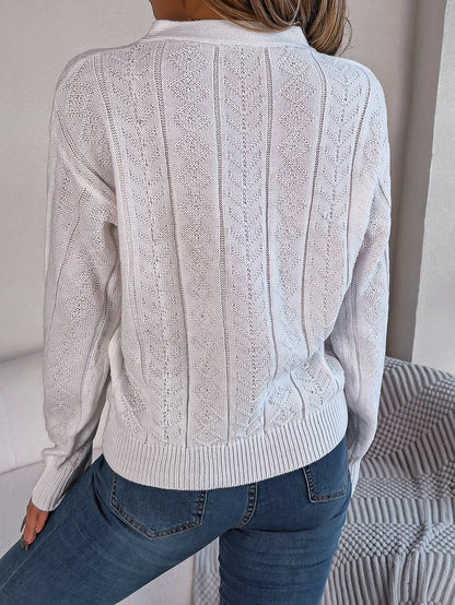 Twist Button Lantern Sleeve Pullover Sweater